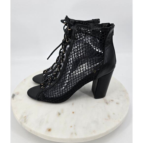 Lulu's Black Mesh Lace-Up Peep Toe Booties - Picture 3 of 5